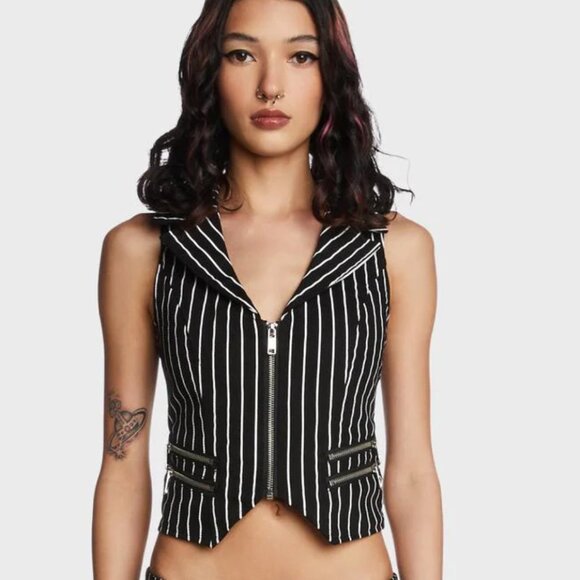 Dolls Kill Jackets & Blazers - Dolls Kill The Grave Girls Deadly Souls ☠️  Pinstripe Vest